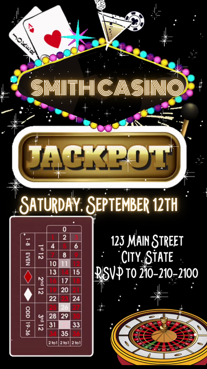 Jackpot Casino Night Video Invite – Poker Party Animated Template Canva Editable