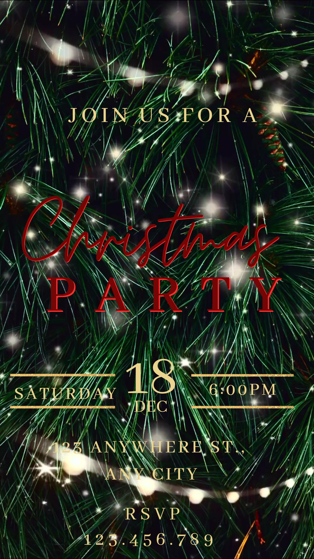 Red and Gold Christmas Party Video Invitation – Elegant Holiday Celebration Evite Canva Editable