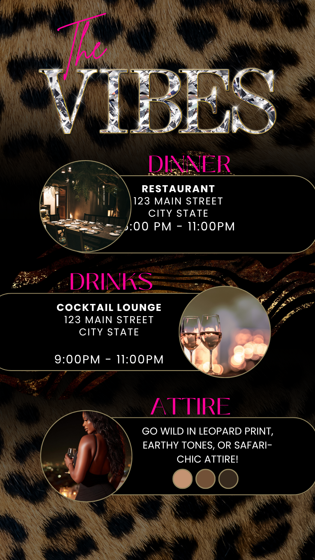 Lets Get Wild Leopard Print Birthday Dinner Video Invitation – Safari Glam Animated Evite Social Media Invite