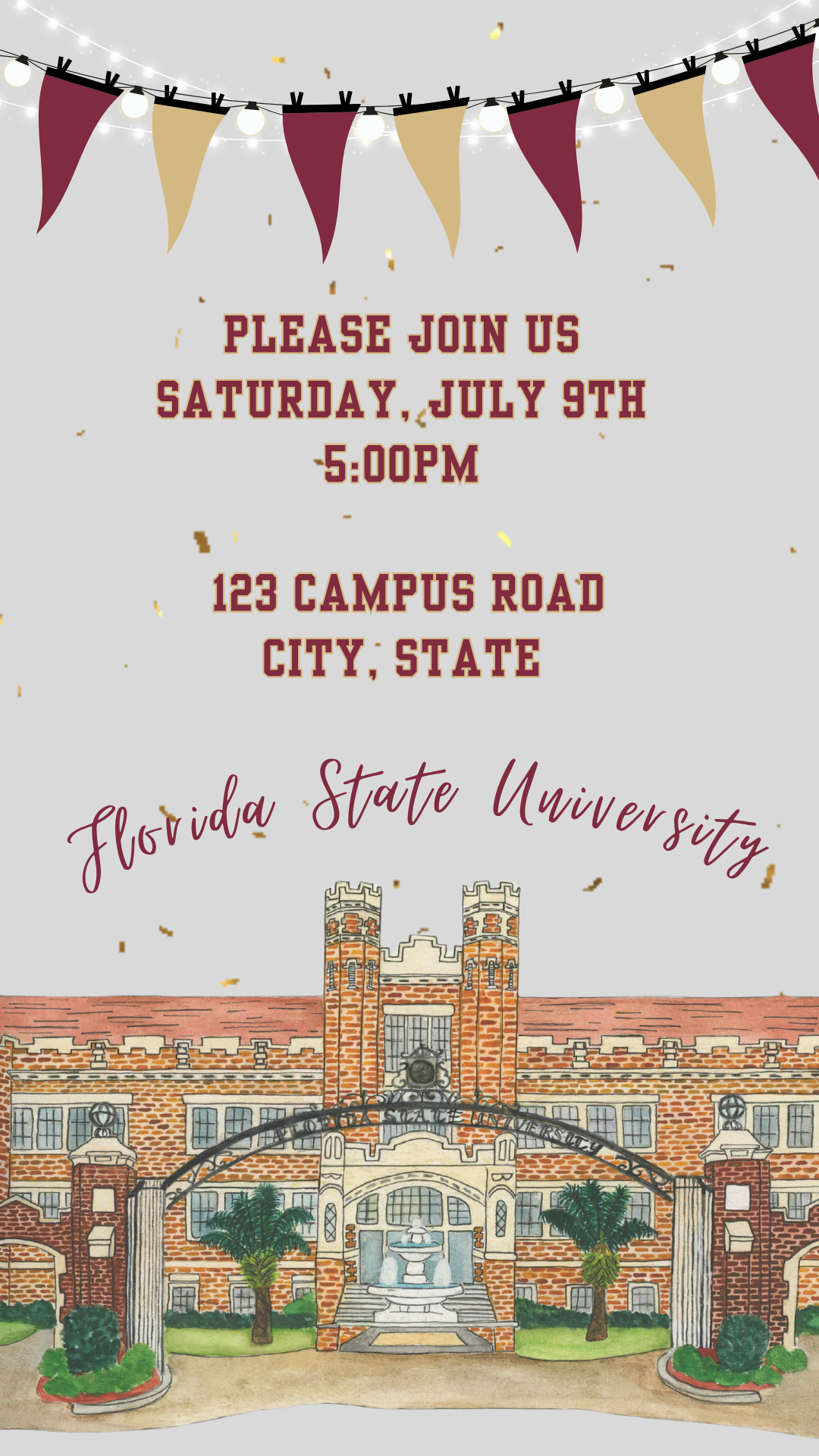 Florida State University Graduation Sendoff Video Invite Canva Editable