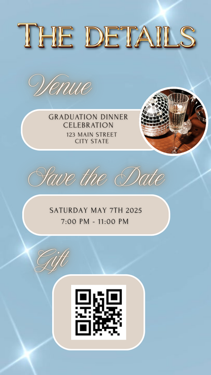 Modern Gold and Blue Graduation Party Video Invite – Senior Celebration Canva Editable