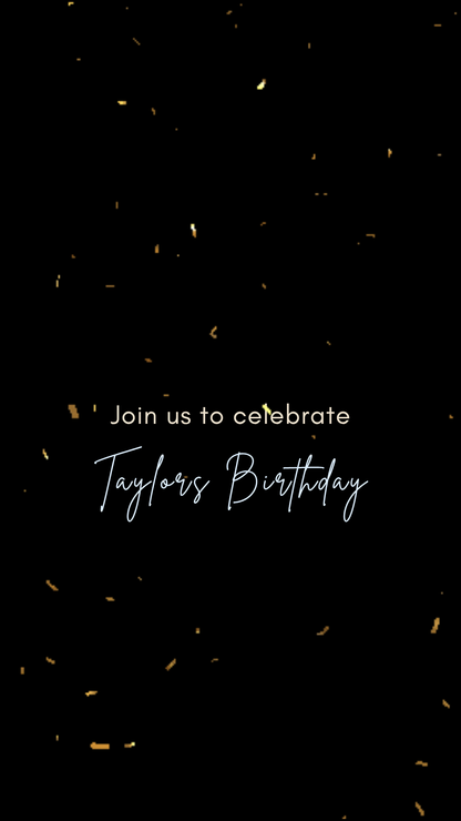 Elegant Balloon Birthday Party Video Invitation – Gold Confetti Animated Evite Social Media Invite