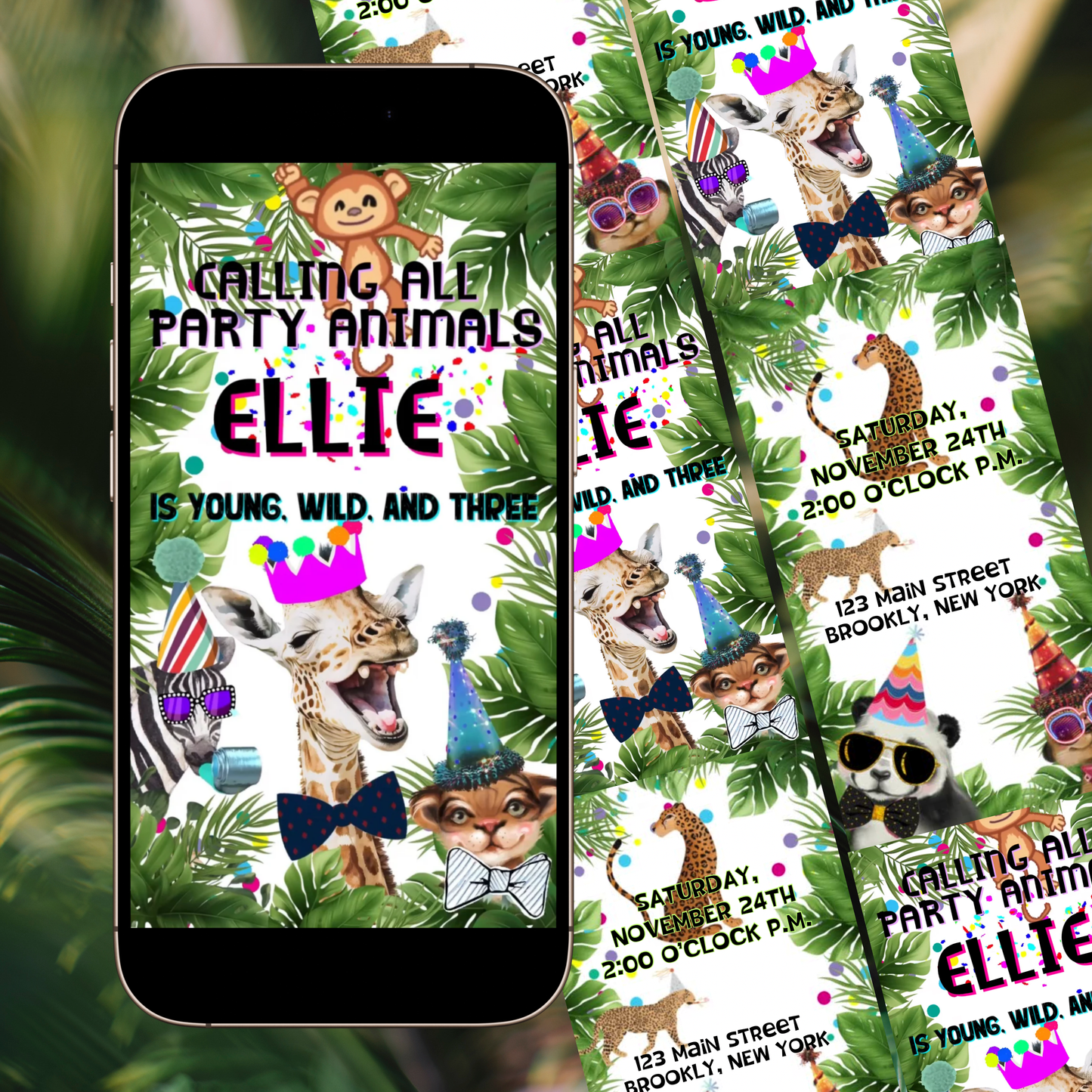 Party Animals Video Invitation Template | Mobile Animated Invite Kids Birthday | Canva Video Evite Download