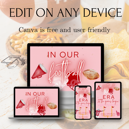 Pink Super Bowl Video Invitation | Digital Football Era Invite | Editable Canva Template