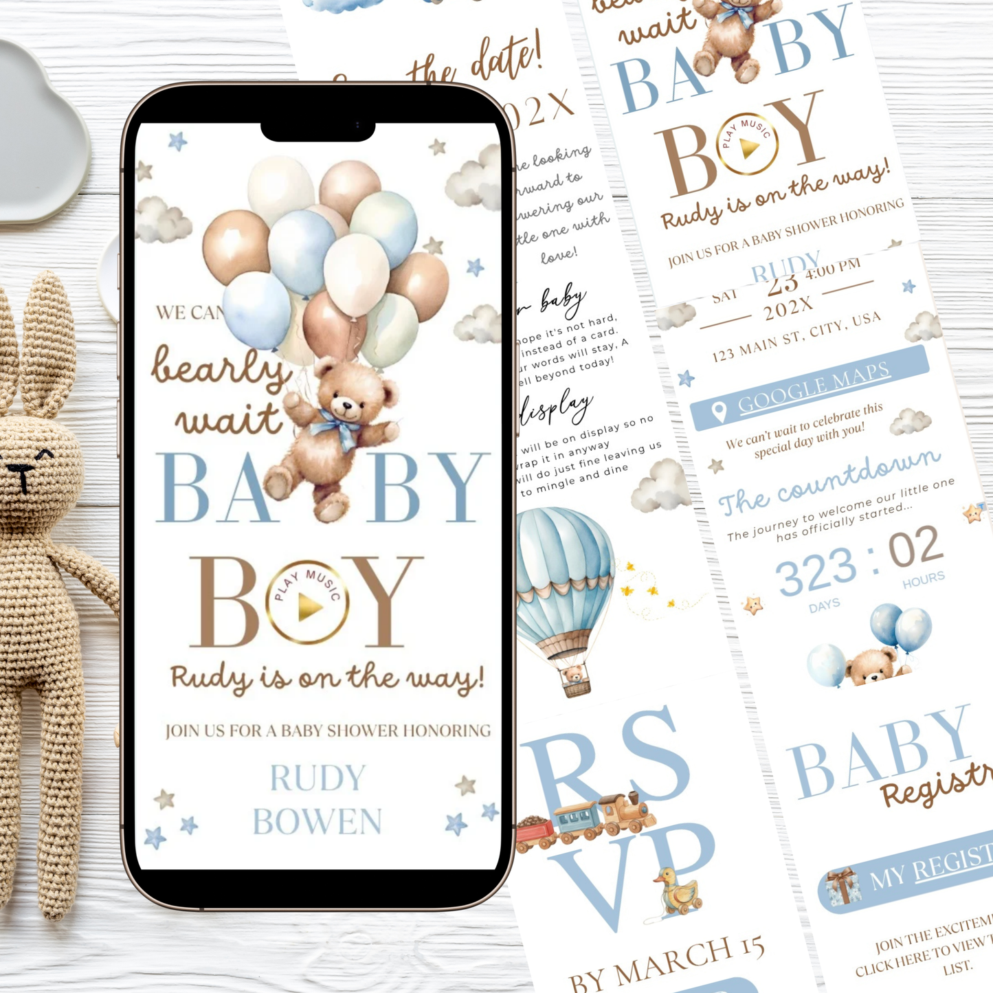 Bearly Wait Baby Shower Baby Shower Website Invite | Webpage with Music and RSVP | Baby Shower Canva Website Template