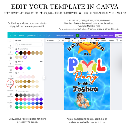 Pool Party Video Invitation | Digital Boy Birthday Invite | Editable Canva Evite Template