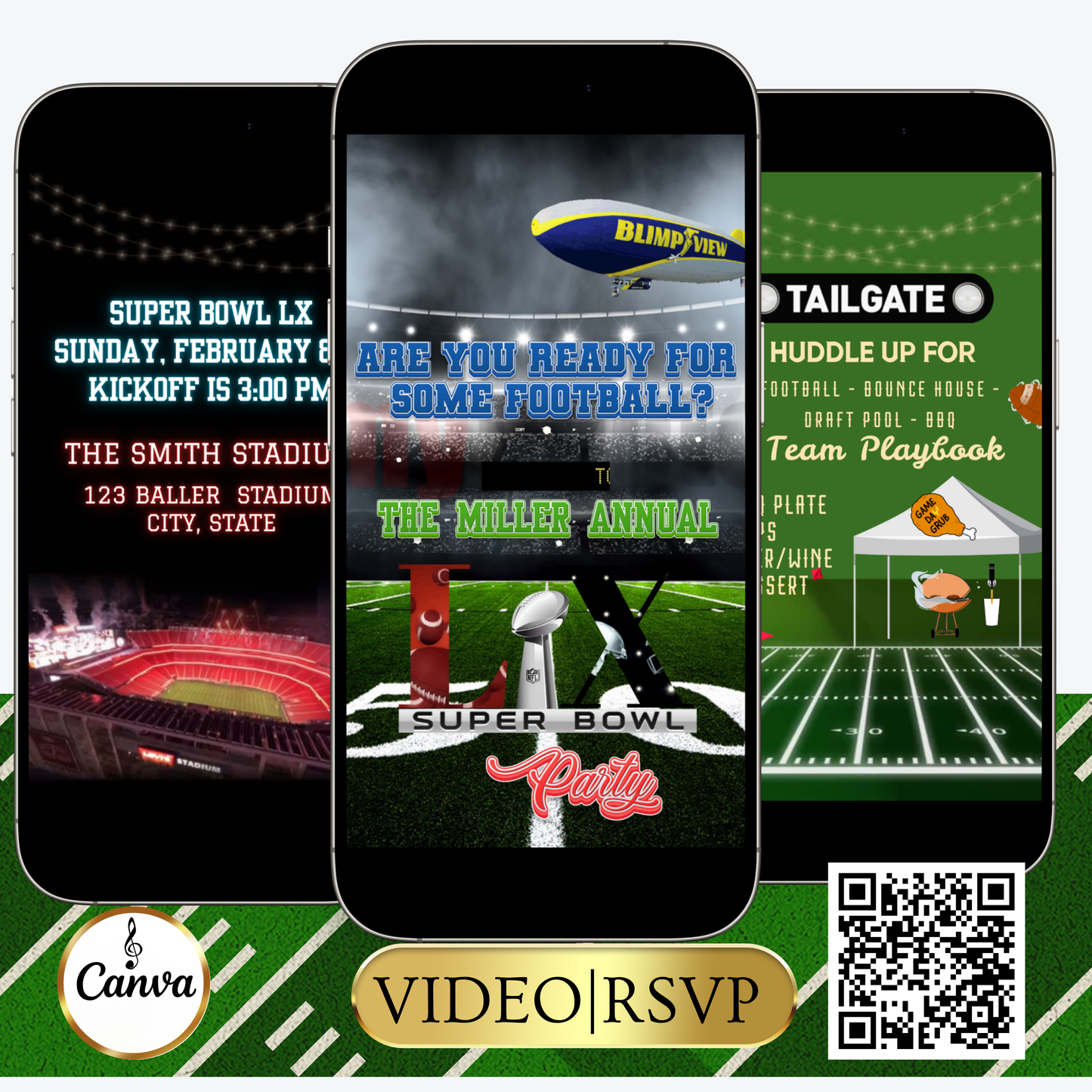 Super Bowl Party Video Invitation | Digital Football Canva Template