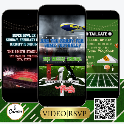Super Bowl Party Video Invitation | Digital Football Canva Template