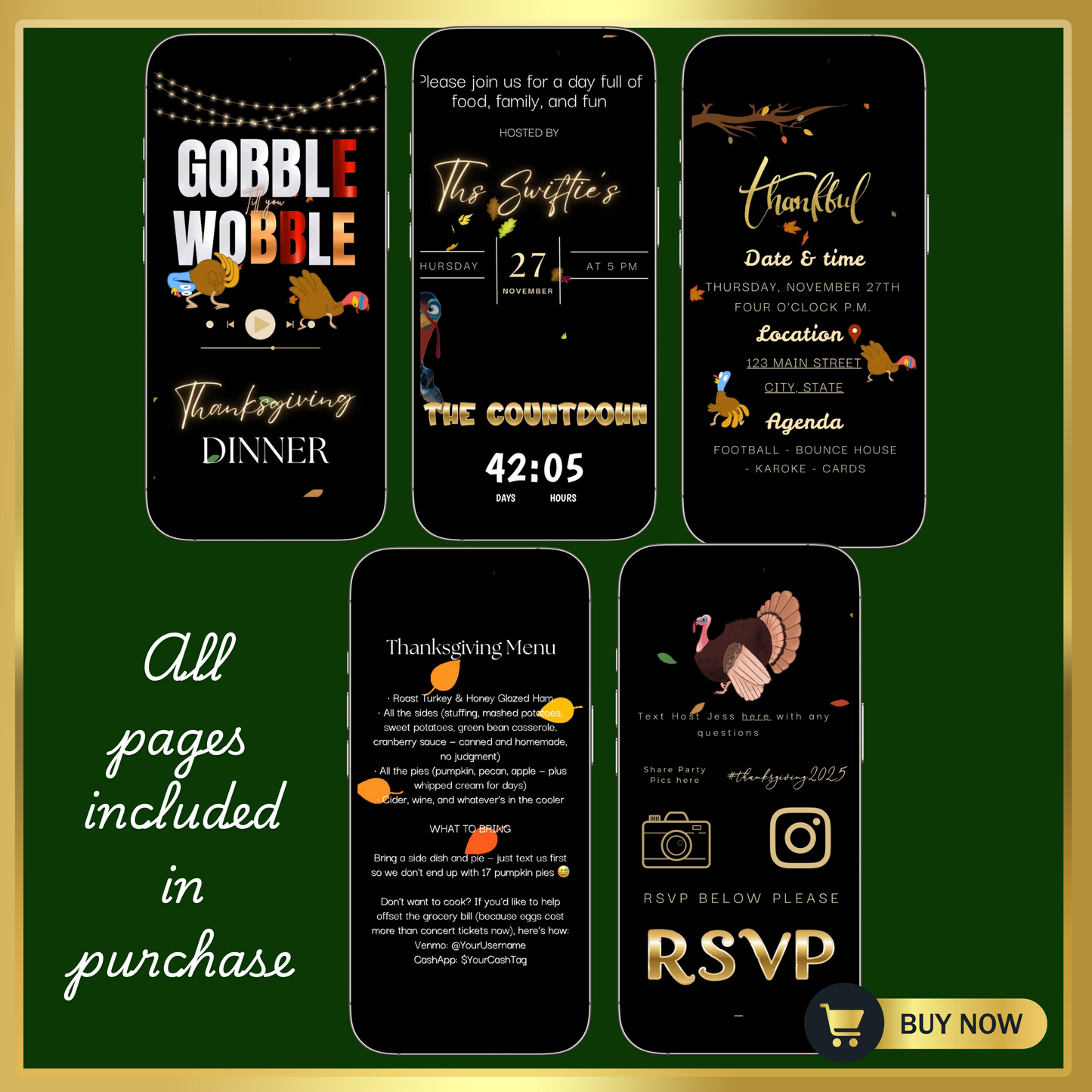 Funny Thanksgiving Invite Website with RSVP tracking, Animated Friendsgiving Dinner Invite Website Template