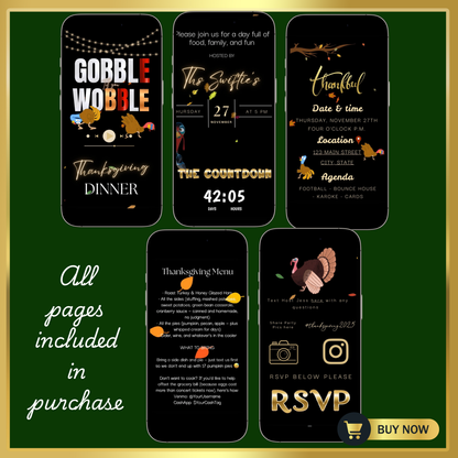 Funny Thanksgiving Invite Website with RSVP tracking, Animated Friendsgiving Dinner Invite Website Template