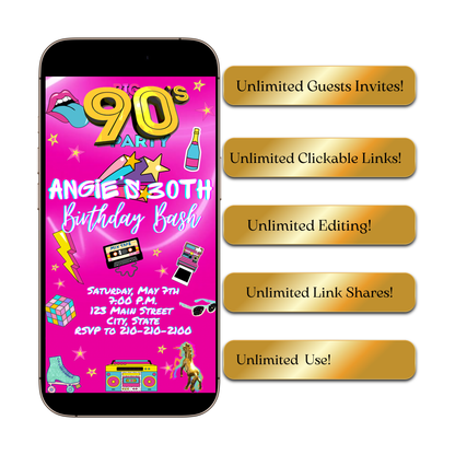 Editable 90s Video invitation | Animated Throwback 80s, 90s, 2000s