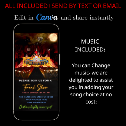 Halloween-Videoeinladung, animierte Karnevalseinladung, bearbeitbare mobile Halloween-Partyeinladung