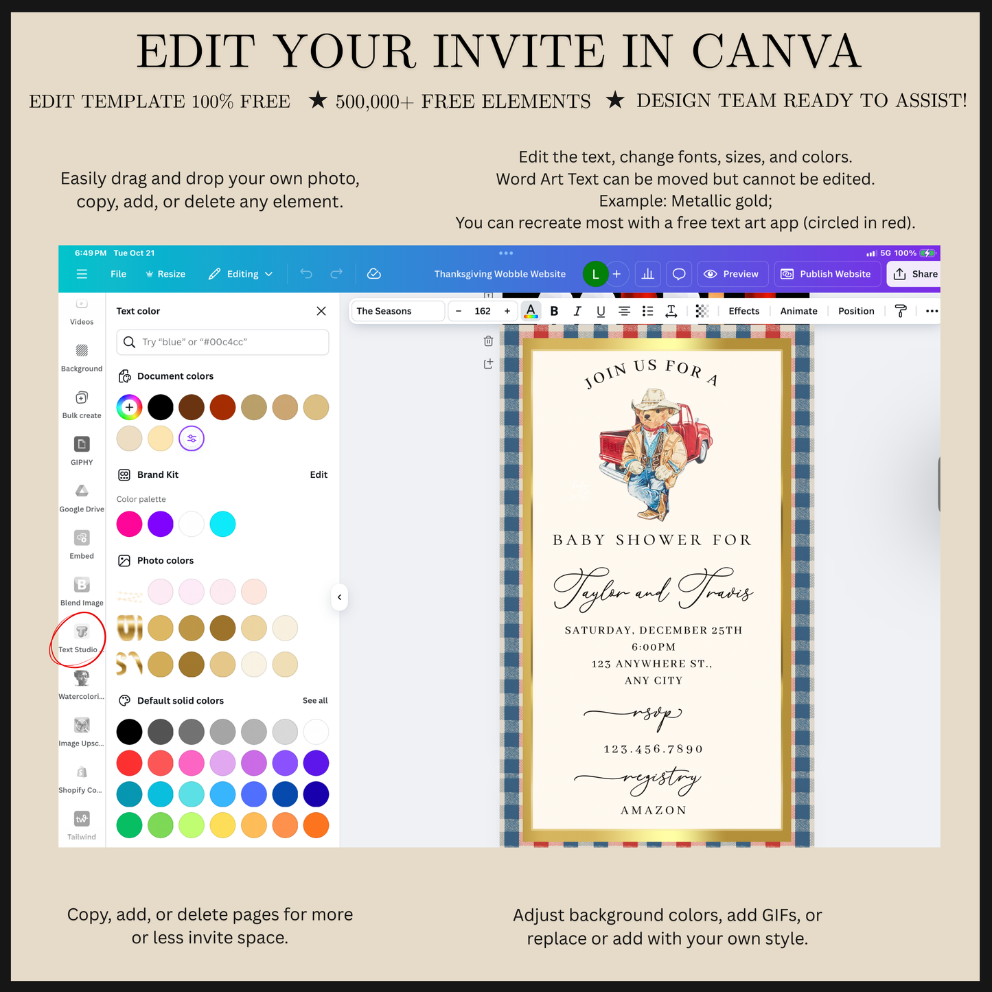 Western Polo Bear Baby Shower Video Invitation | Digital Preppy Plaid Invite | Editable Canva Template