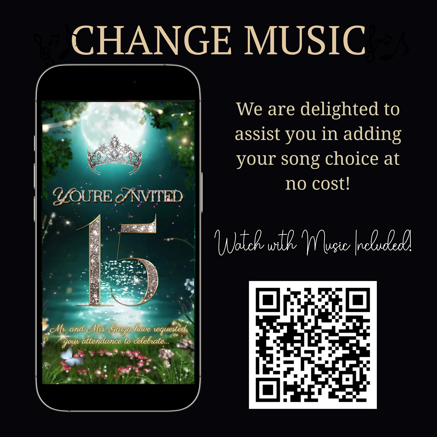 Quinceañera Video Invitation | Enchanted Forest Video Invite | Green Sweet 16 Evite | Editable Canva Template
