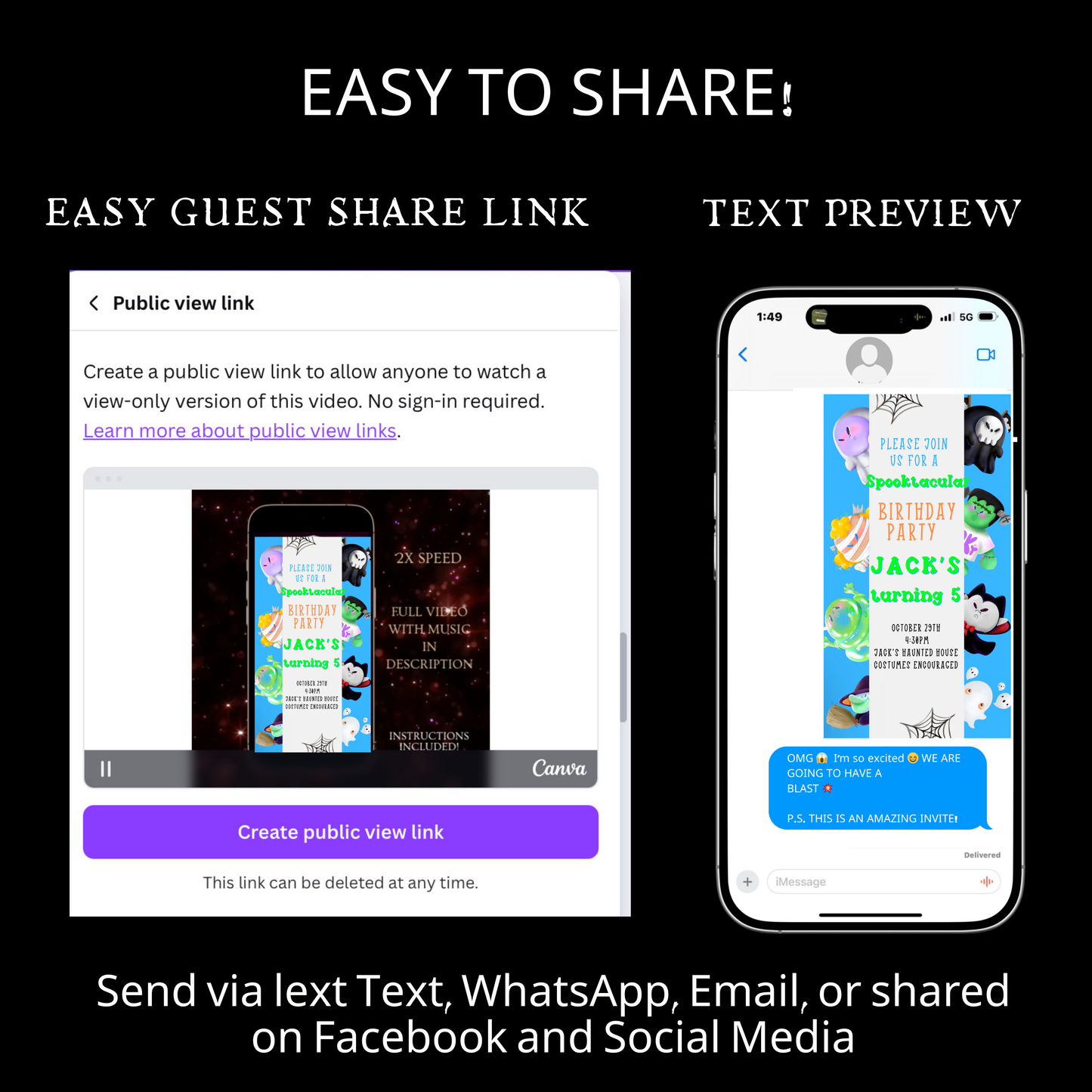 Halloween-Videoeinladung, animierte Einladung „Kleine Monster“, bearbeitbare mobile Halloween-Party-Einladung
