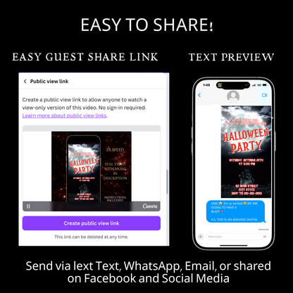 Halloween-Videoeinladung, animierte Einladung mit der Hand aus dem Grab, bearbeitbare mobile Einladung zur Halloween-Party