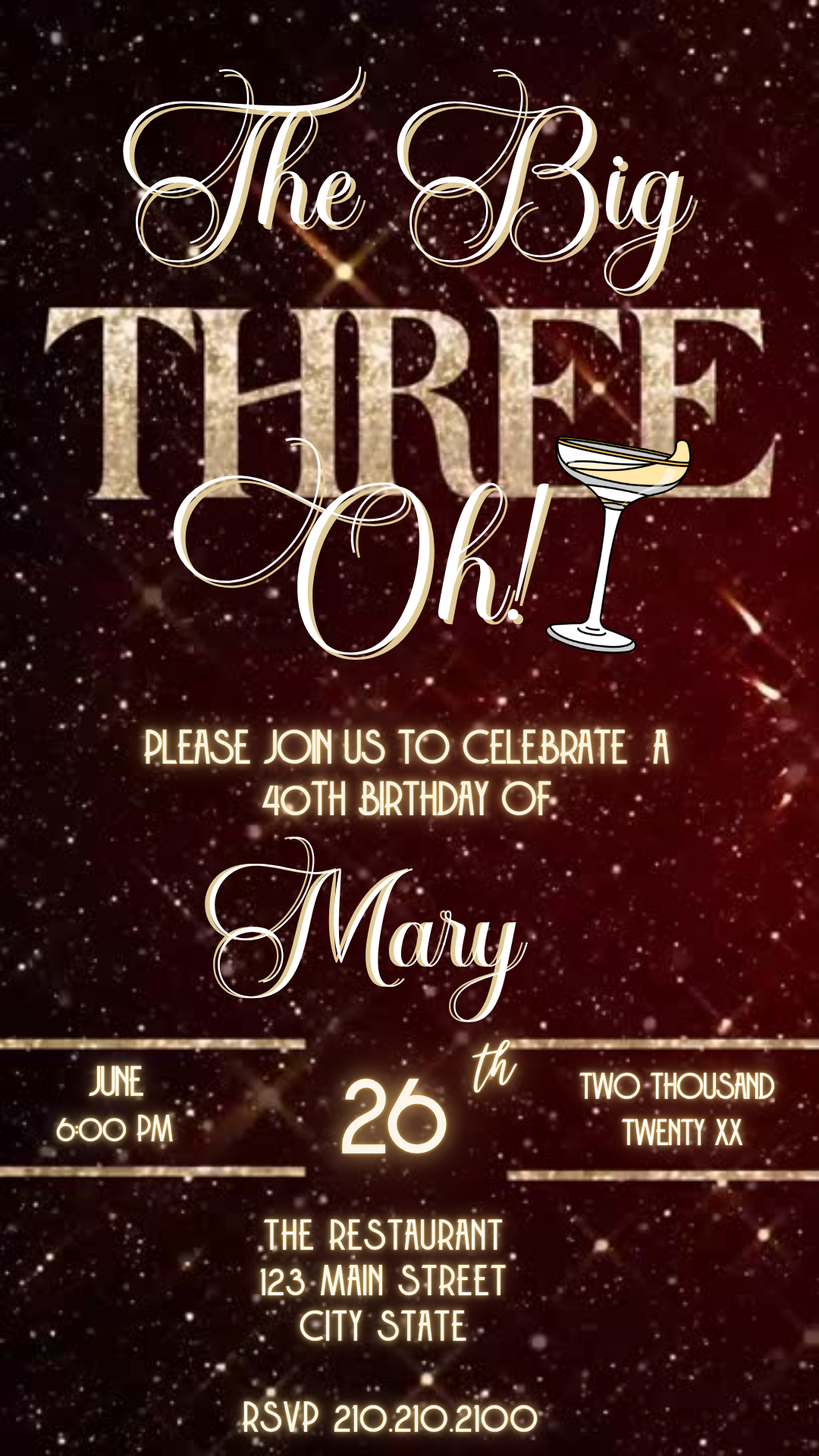 Gold Glam Milestone Video Invitation Instant Download