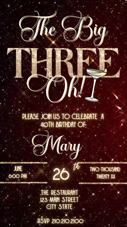 Gold Glam Milestone Video Invitation Instant Download