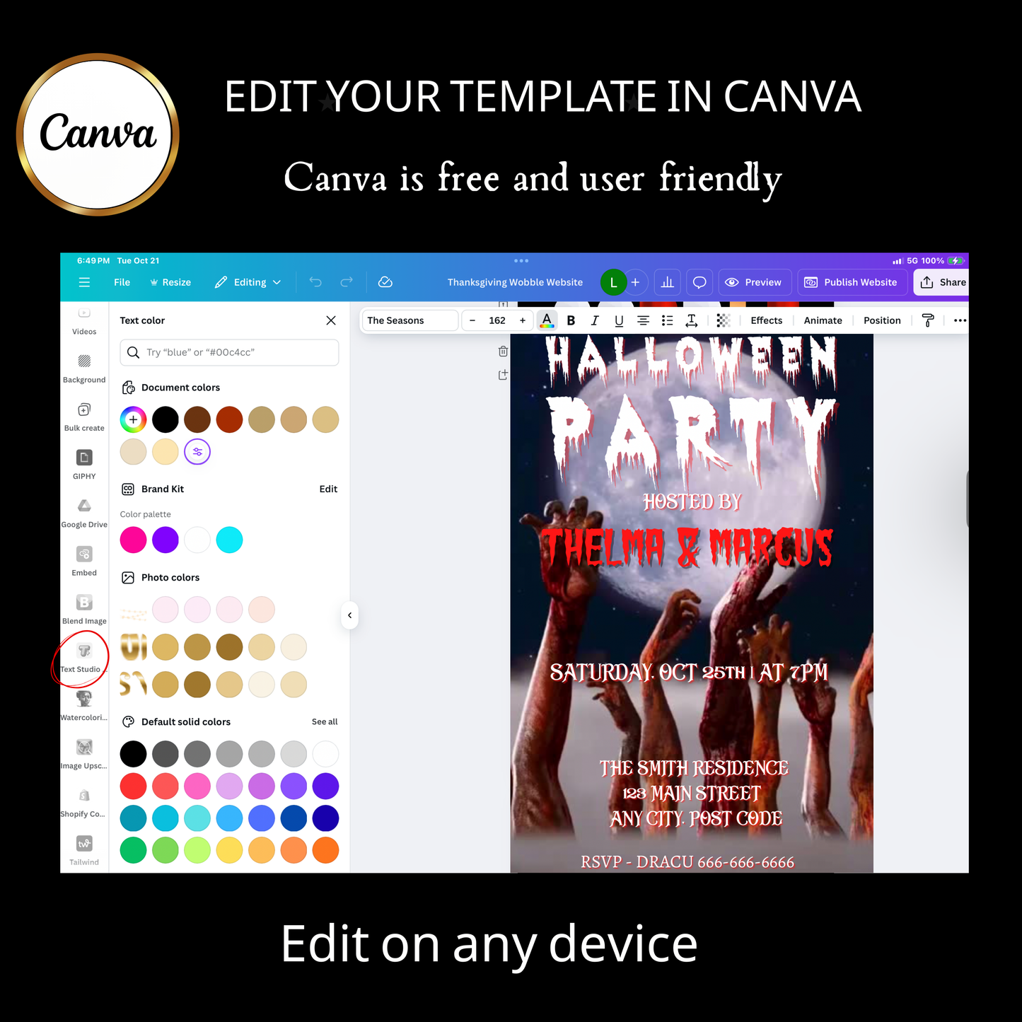 Halloween-Videoeinladung, animierte Zombie-Einladung, bearbeitbare mobile Halloween-Party-Einladung