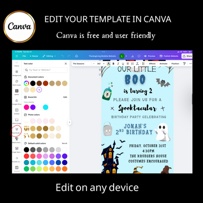 Halloween Video Invitation, Little Blue Boo Animated Invite, Editable Halloween Party Mobile Evite