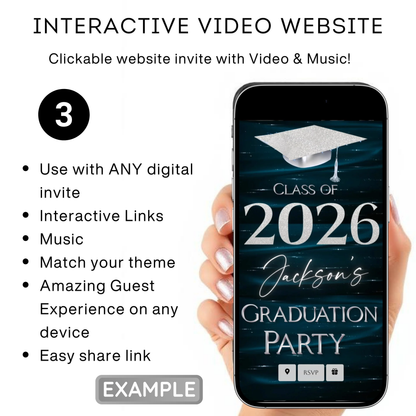Graduation Party Video Invitation | Class of 2026 Green and Silver Invite for Him | Editable Online RSVP Evite Canva Template