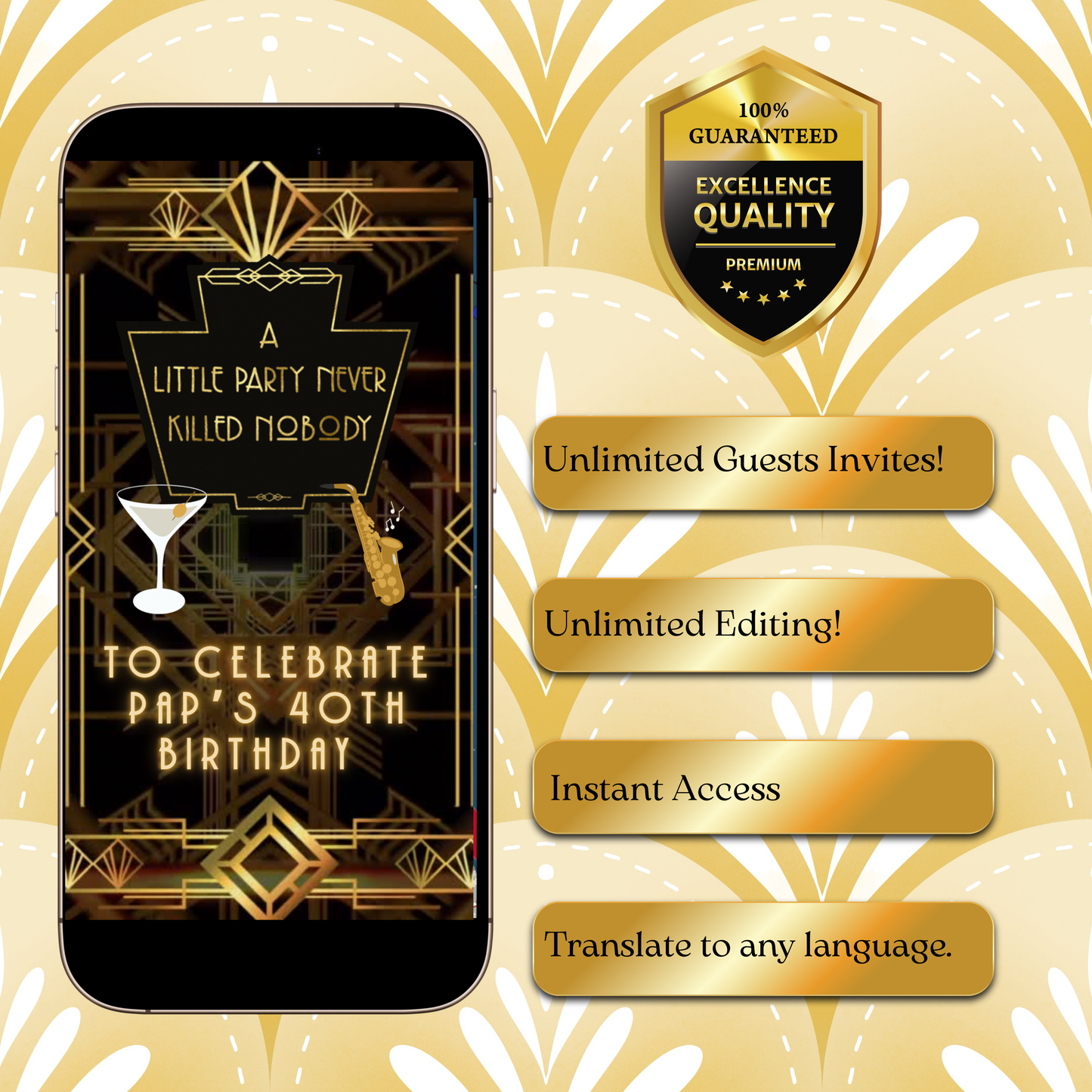 Harlem Nights Video-Einladung | Digitale Great Gatsby-Einladung | Bearbeitbare Canva-Partyvorlage