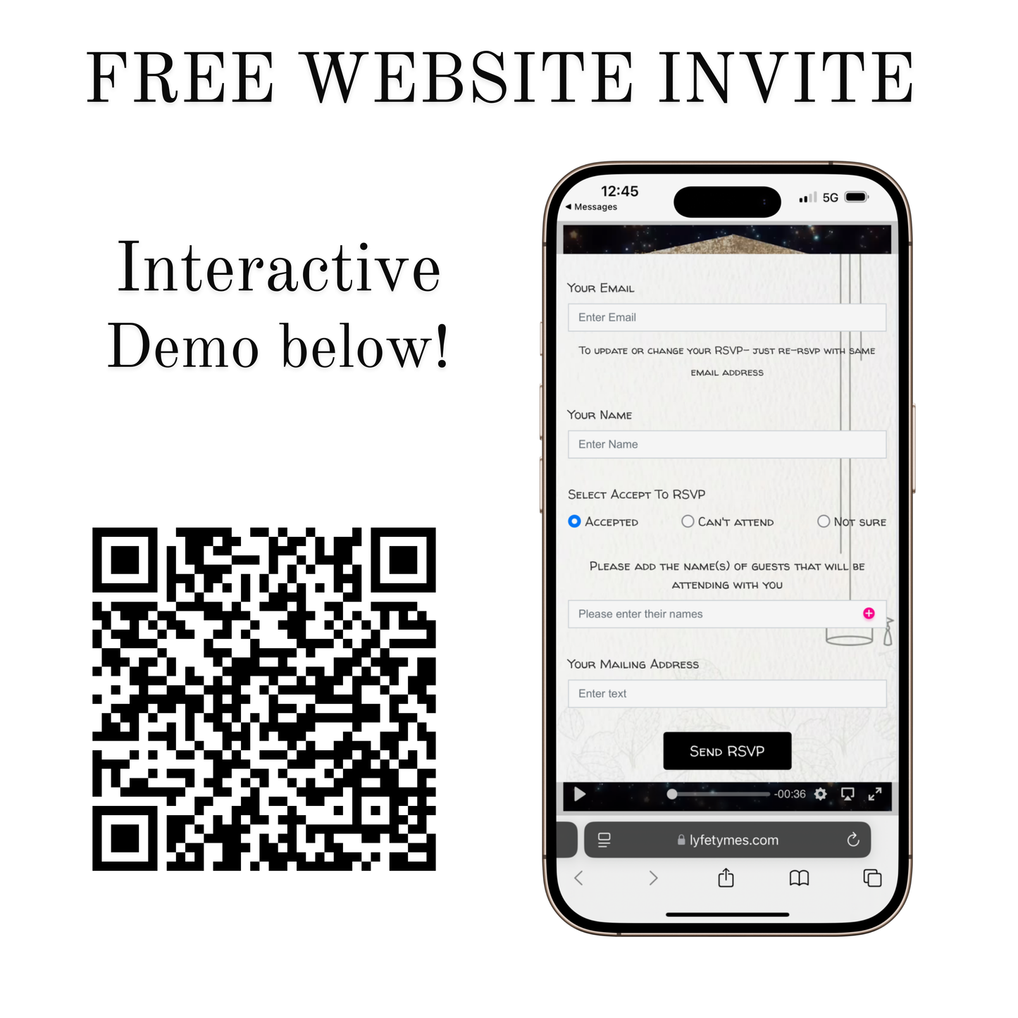 Graduation Party Video Invitation | Black and Gold Graduation RSVP Invite | Editable Online RSVP Evite Canva Template