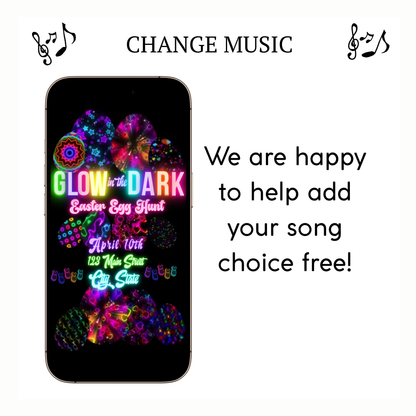 Easter Video Invitation, Neon Easter Egg Hunt Animated Invite, Digital Canva Template