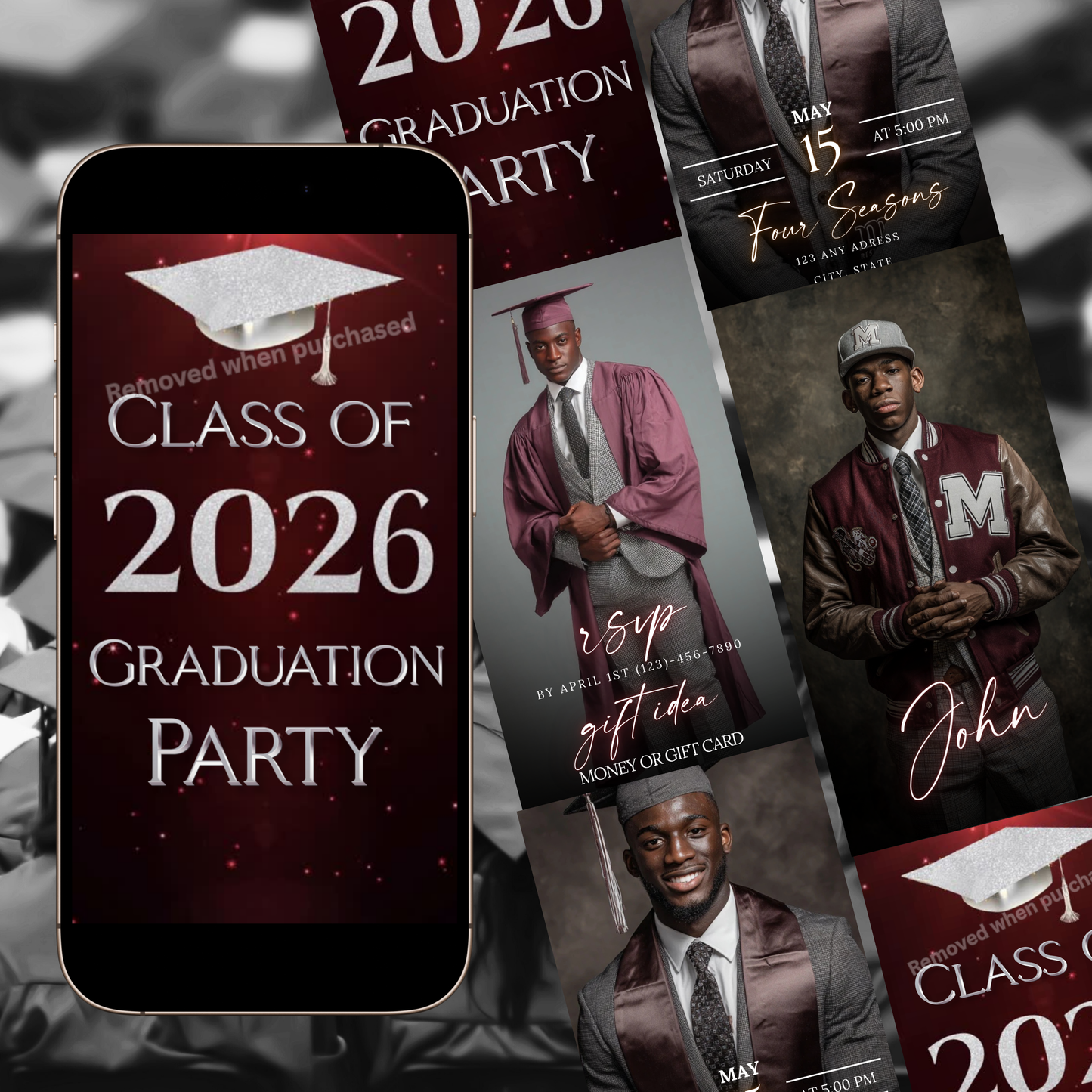 Graduation Party Video Invitation | Maroon Graduation RSVP Invite | Editable Online RSVP Evite Canva Template