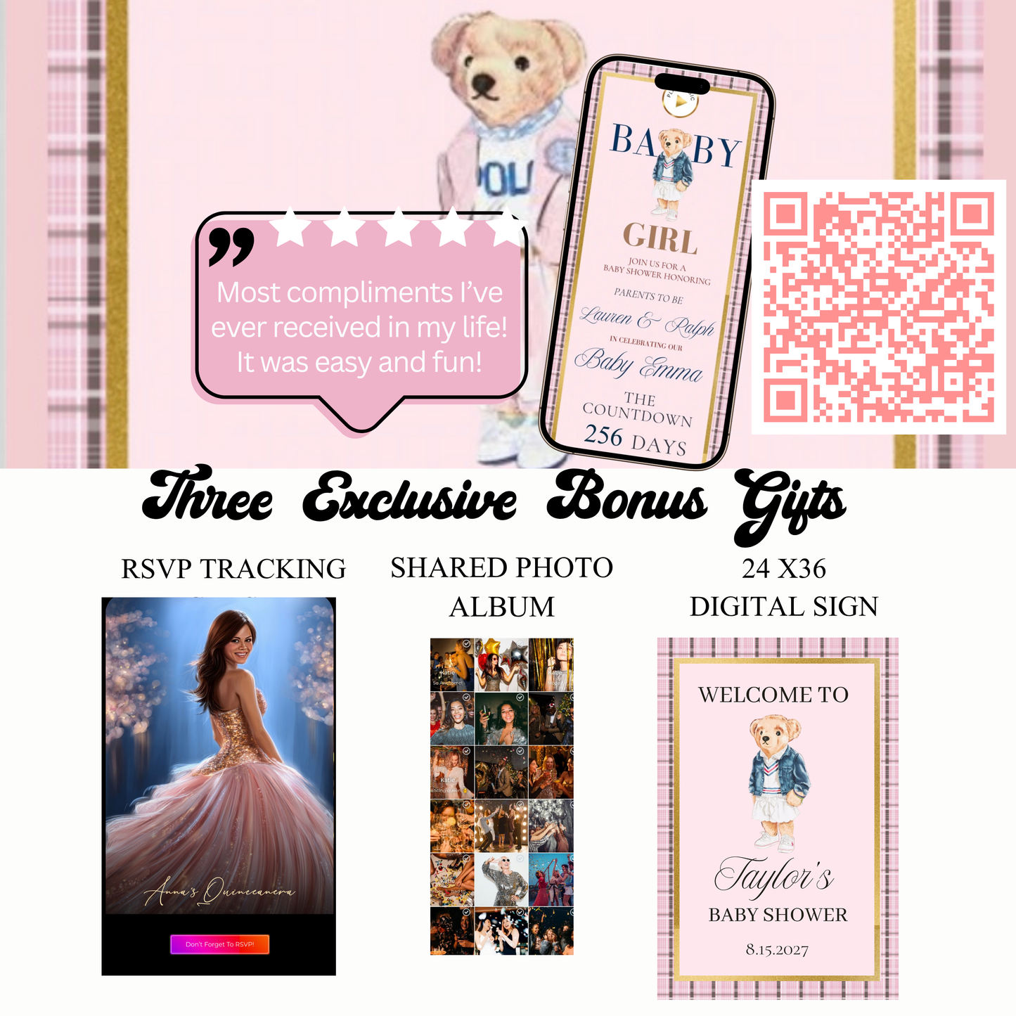 Pink Polo Ralph Lauren Baby Shower Invitation Website | Animated Classic Polo Girl Baby Shower Invite with Rsvp tracking