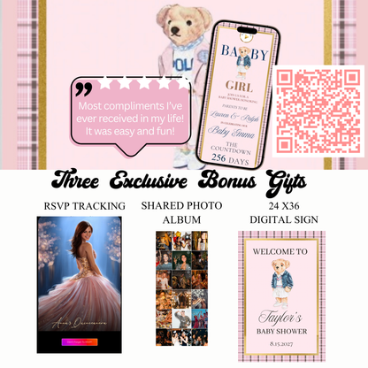 Pink Polo Ralph Lauren Baby Shower Invitation Website | Animated Classic Polo Girl Baby Shower Invite with Rsvp tracking