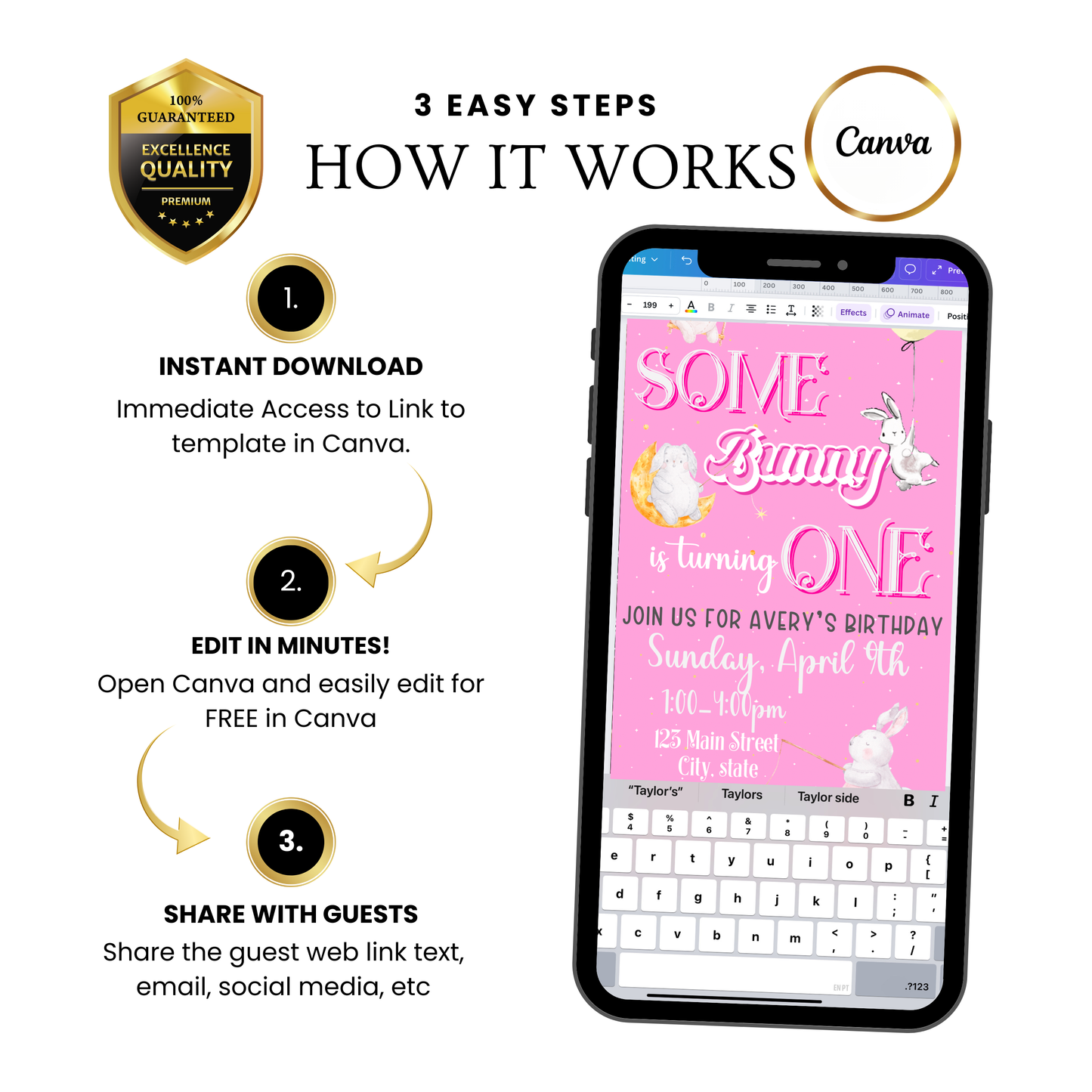 Easter Birthday Animated invitation | Pink Some Bunny Loves You Canva template