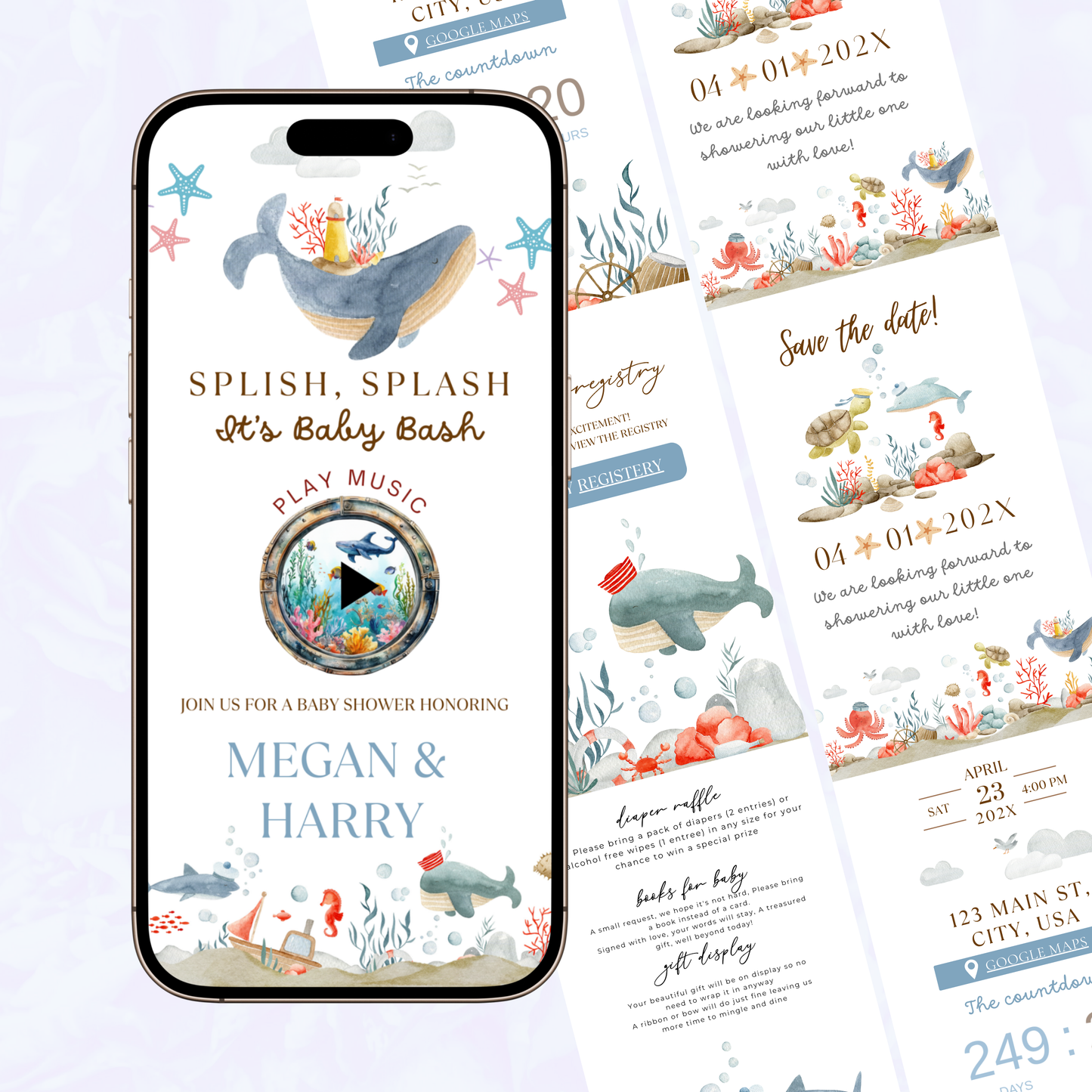 Under the Sea Baby Shower Website with RSVP | Ocean Animal Canva Template Invite