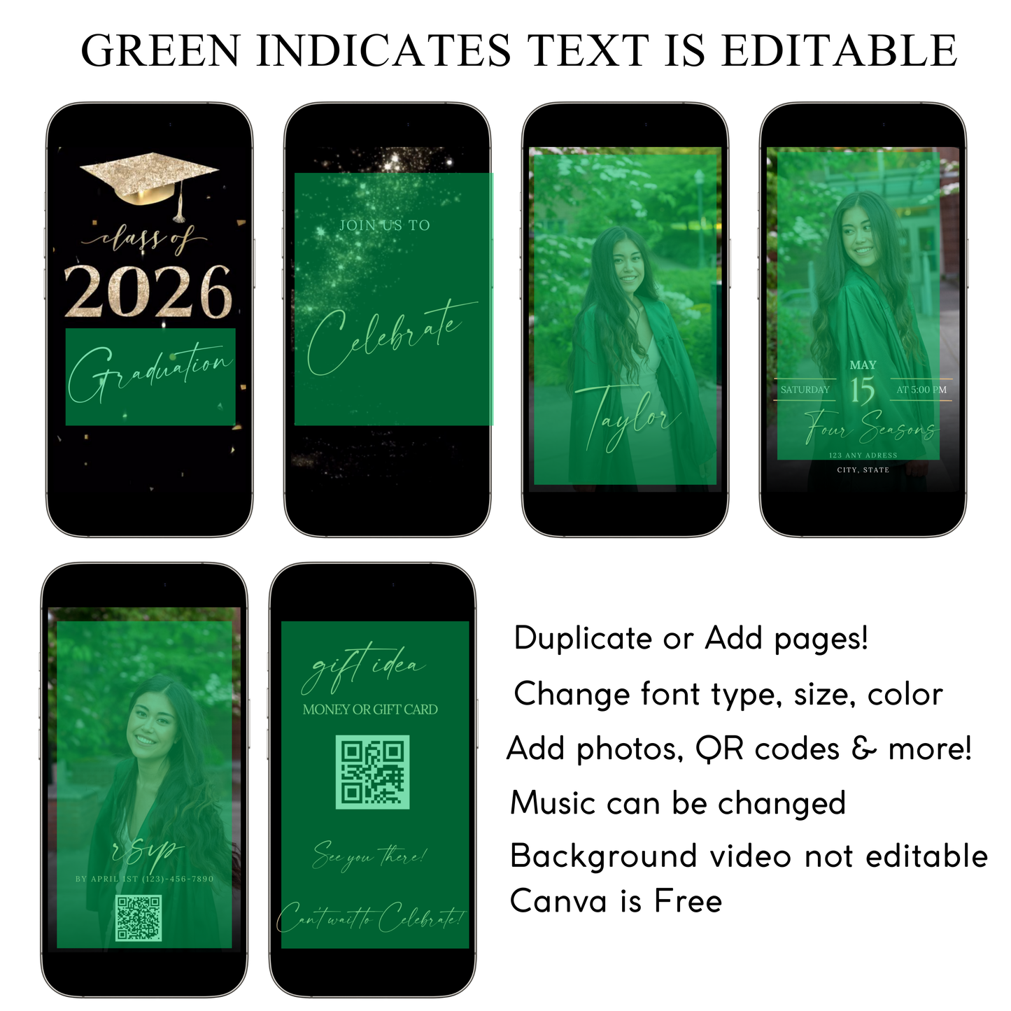 2026 Graduation Party Video Invitation | Digital Gold Graduation Invite | Editable Online RSVP Evite Canva Template