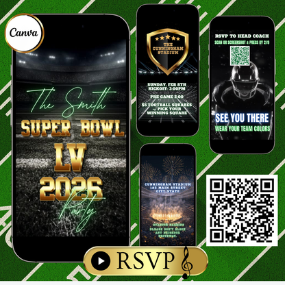 Super Bowl Video Invitation | Super BowlParty Digital Evite | Football Canva Template