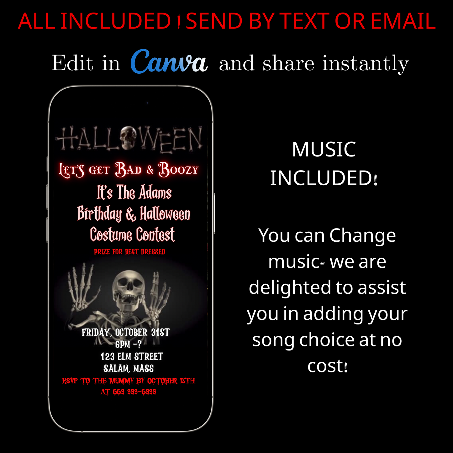 Halloween Video Invitation | Animated Halloween Digital Evite | Editable Canva Invite Template