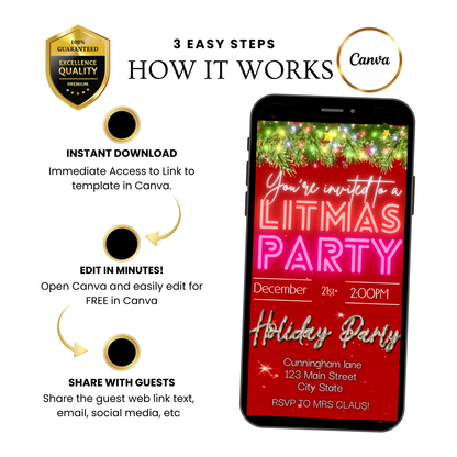Editable Christmas Video Invitation | Animated Litmas Digital Evite | Editable Canva Invite Template
