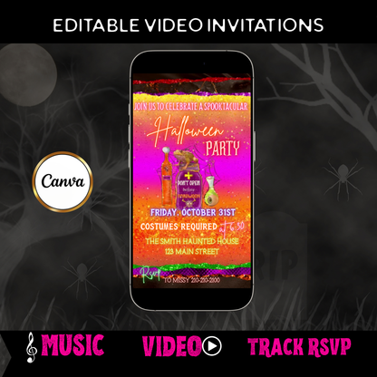 Editable Halloween Party Video Invitation | Canva Evite Template