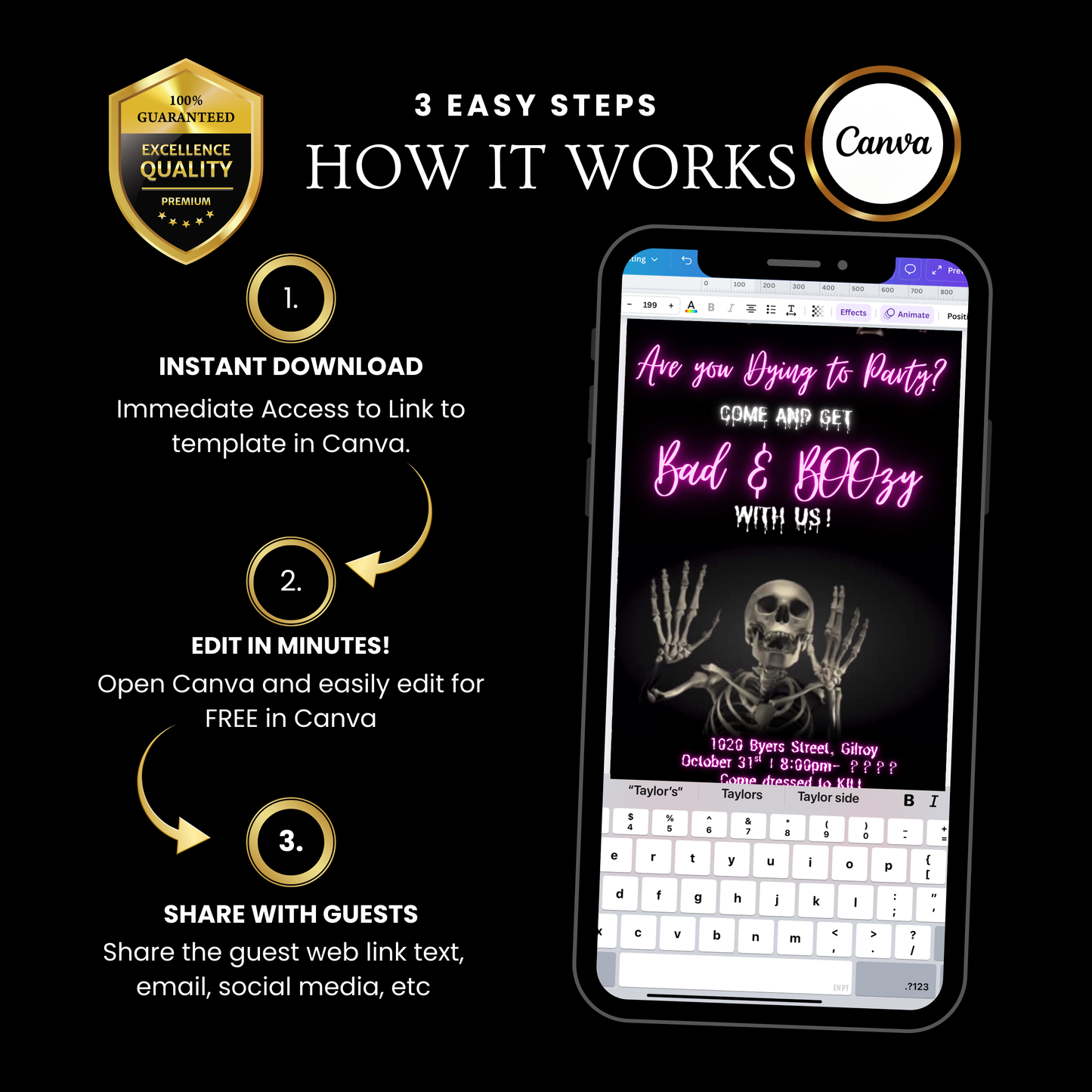 Halloween Video Invitation | Skeleton Animated Invite | Editable Halloween Bad and boozy Mobile Evite