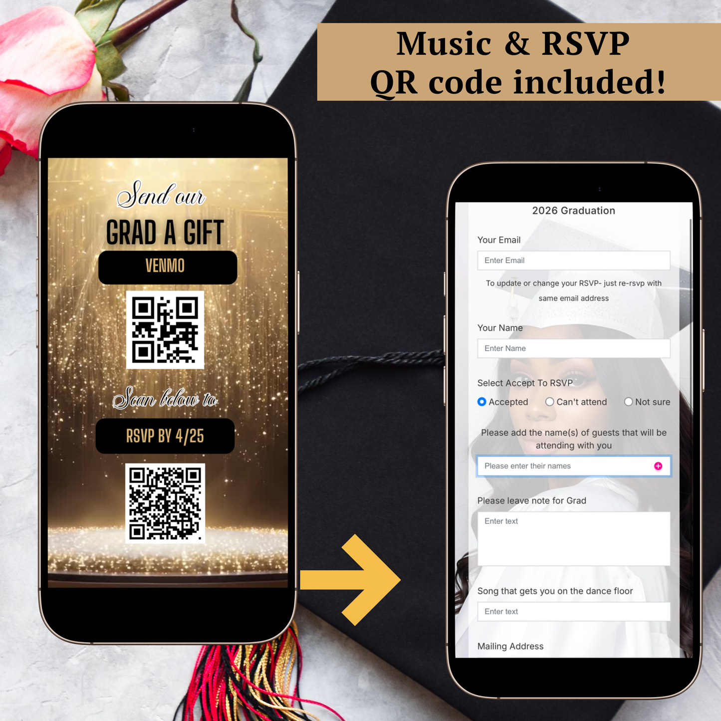 Gold Graduation Party Video Invitation | Digital Graduation Announcement Invite | Editable Canva Evite Template
