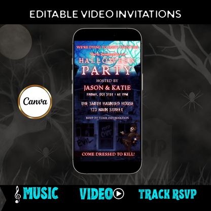 Halloween-Videoeinladung, animierte Halloween-Einladung für März, bearbeitbare mobile Halloween-Party-Einladung