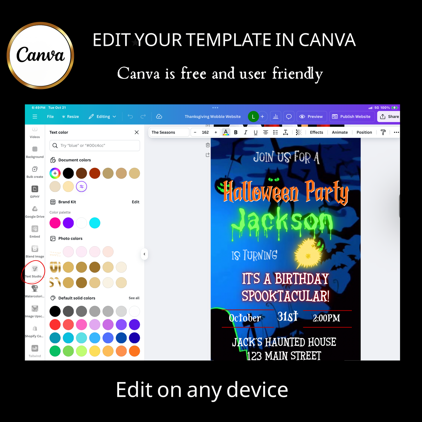 Halloween-Videoeinladung, animierte Einladung zum gruseligen Geburtstag für Jungen, bearbeitbare mobile Einladung zur Halloween-Party