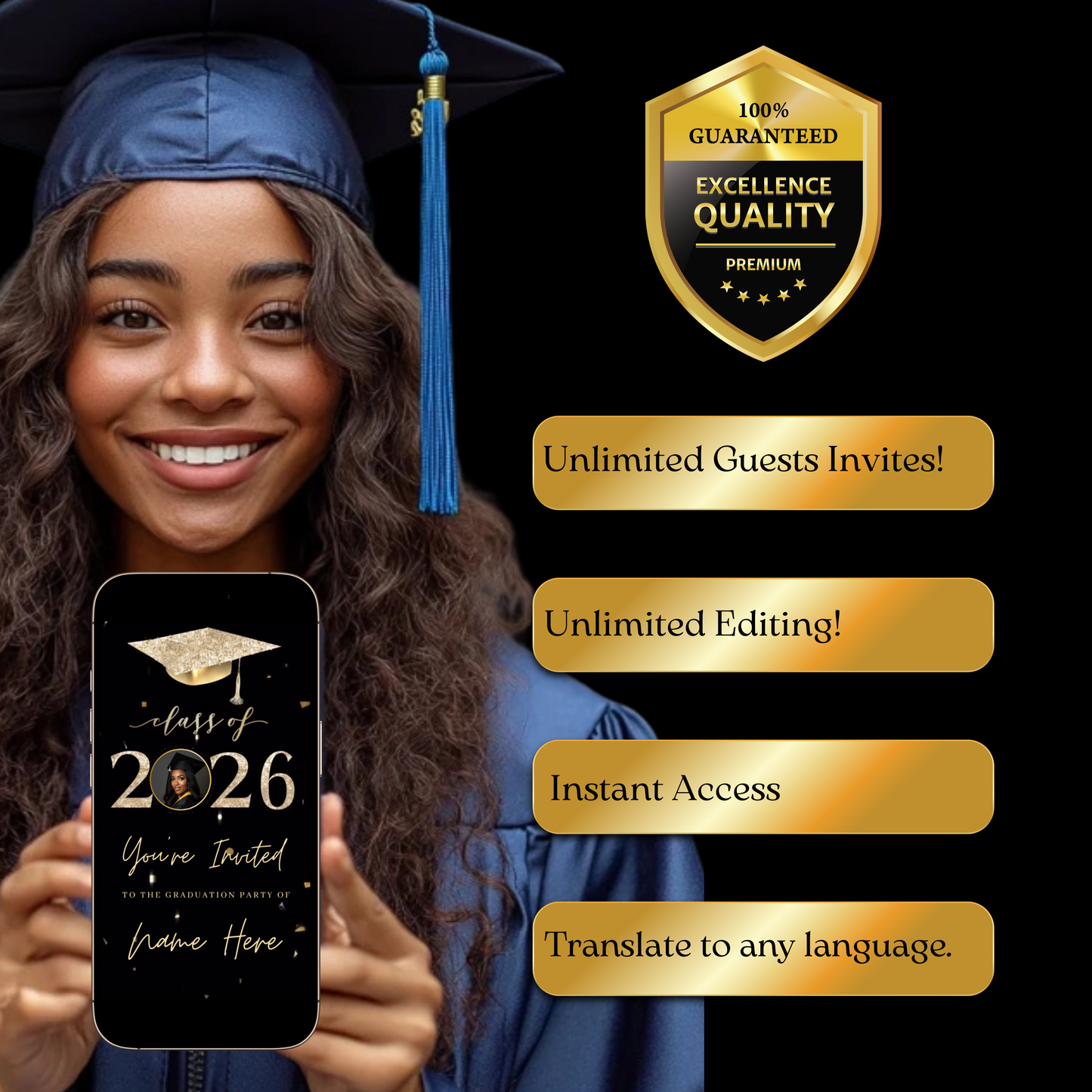 2026 Graduation Party Video Invitation | Digital Graduation Invite | Editable Online Canva Template