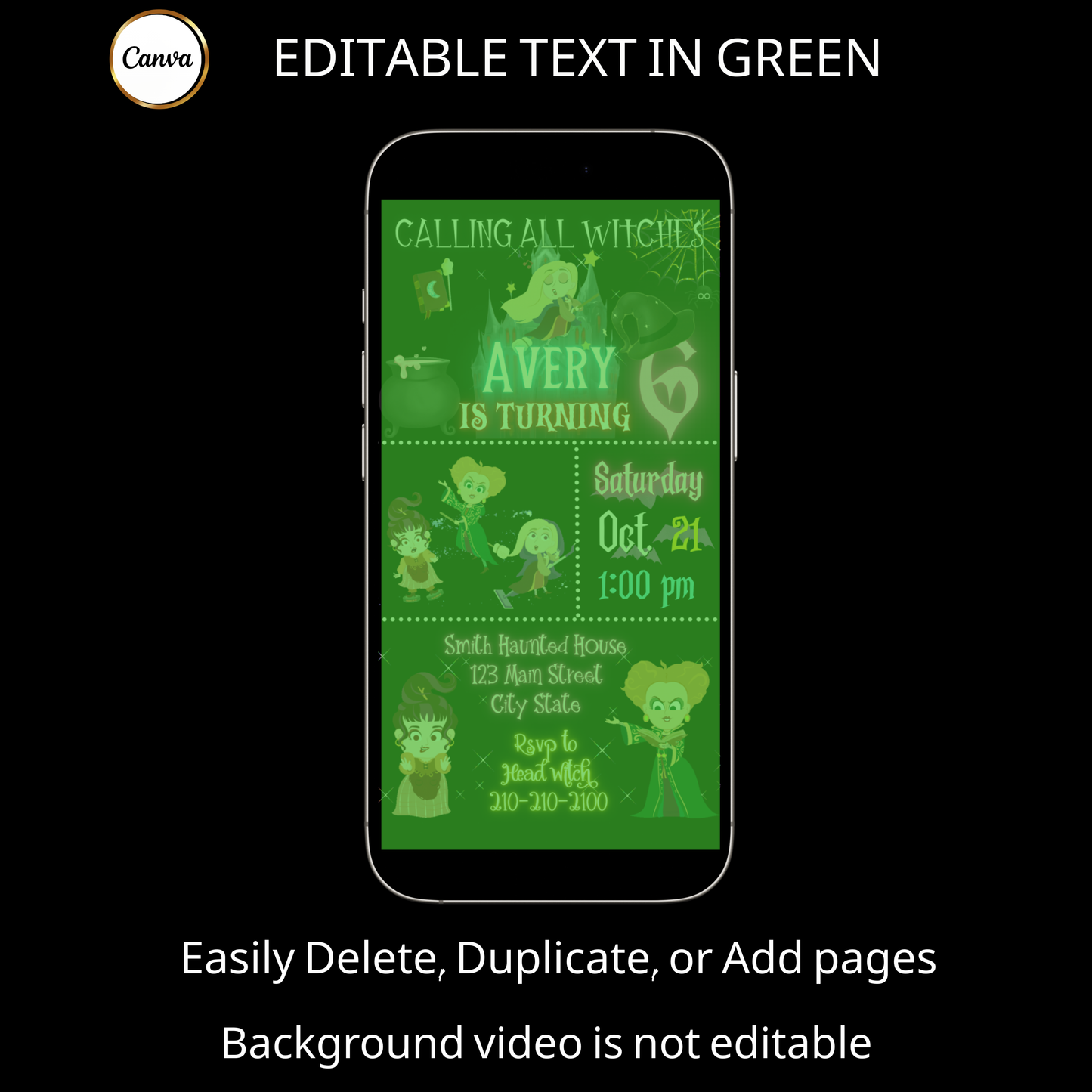 Halloween Video Invitation | Hocus Pocus Animated Halloween Digital Evite | Editable Canva Invite Template