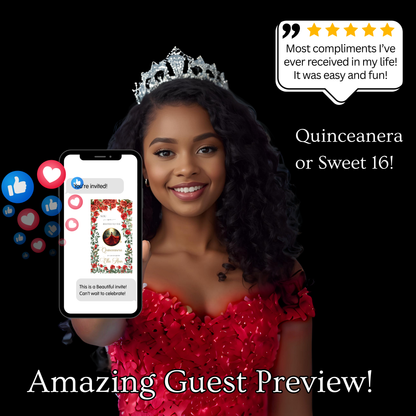 Videoeinladung zur Quinceañera mit roten Rosen | Digitale Einladung zur Quinceañera | Bearbeitbare Canva-Vorlage