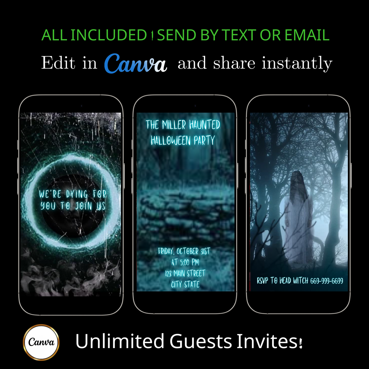 Halloween Video Invitation | Animated Halloween Digital Evite | Editable Canva Invite Template