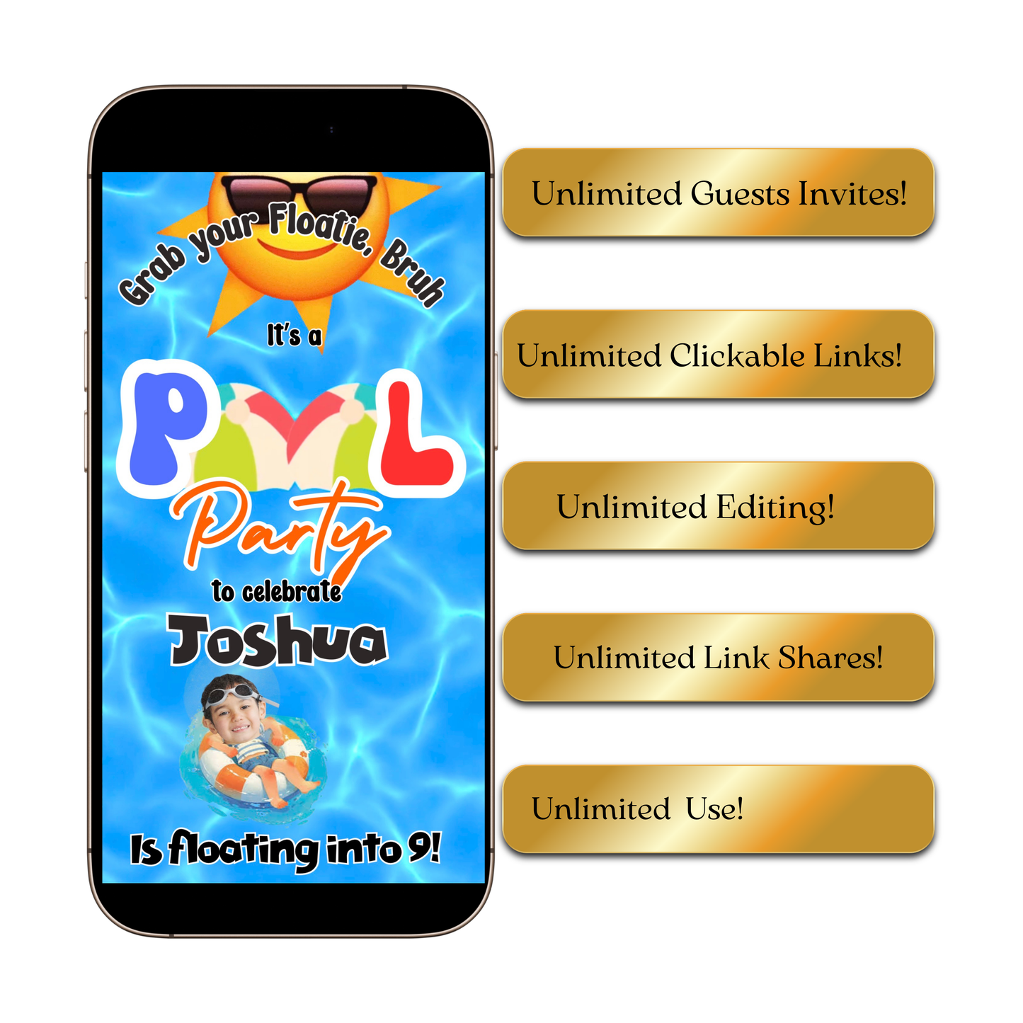 Pool Party Video Invitation | Digital Boy Birthday Invite | Editable Canva Evite Template