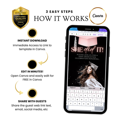 Graduation Party Video Invitation | Digital Graduation Invite for Her | Editable Online RSVP Evite Canva Template