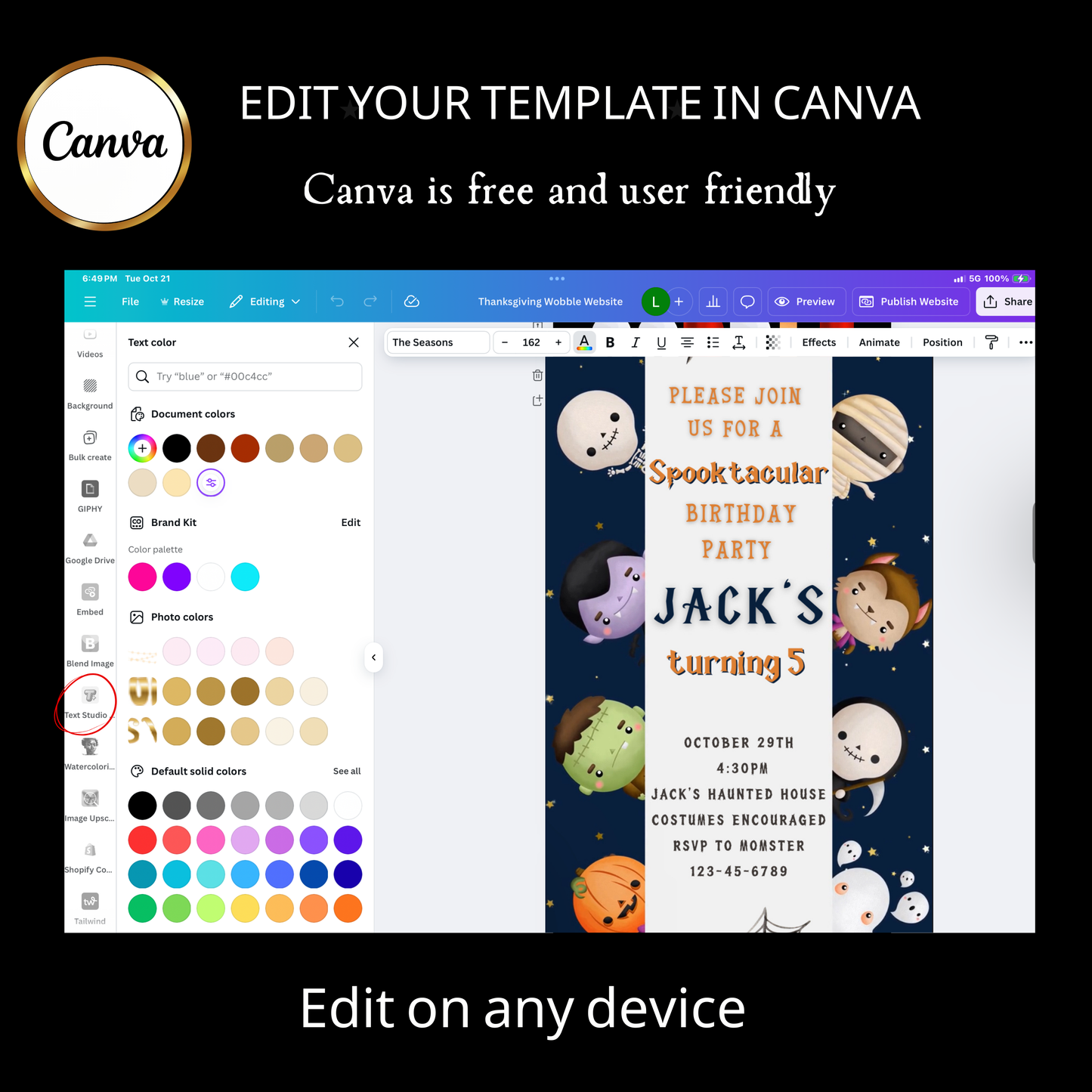 Halloween-Videoeinladung, animierte Einladung „Kleine Monster“, bearbeitbare mobile Halloween-Party-Einladung
