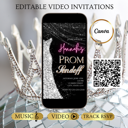 Silver Prom Send Off Video Invitation – Editable Canva Animated Invite